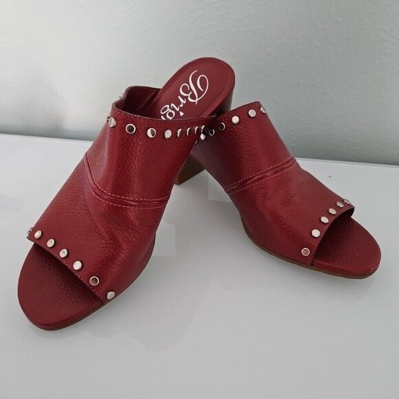 Brighton “TAP” Lipstick (Red) Leather Peep Toe Studded Heels Sandals - Size 8 M - Picture 13 of 15